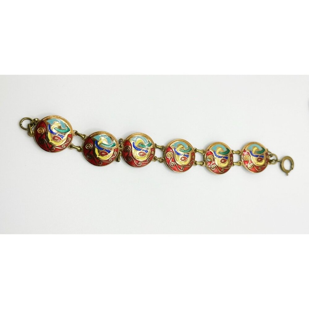 Vintage Goldtone Celtic‎ Tara Ware Colorful Enamel Bracelet 7.5” - Picture 5 of 9
